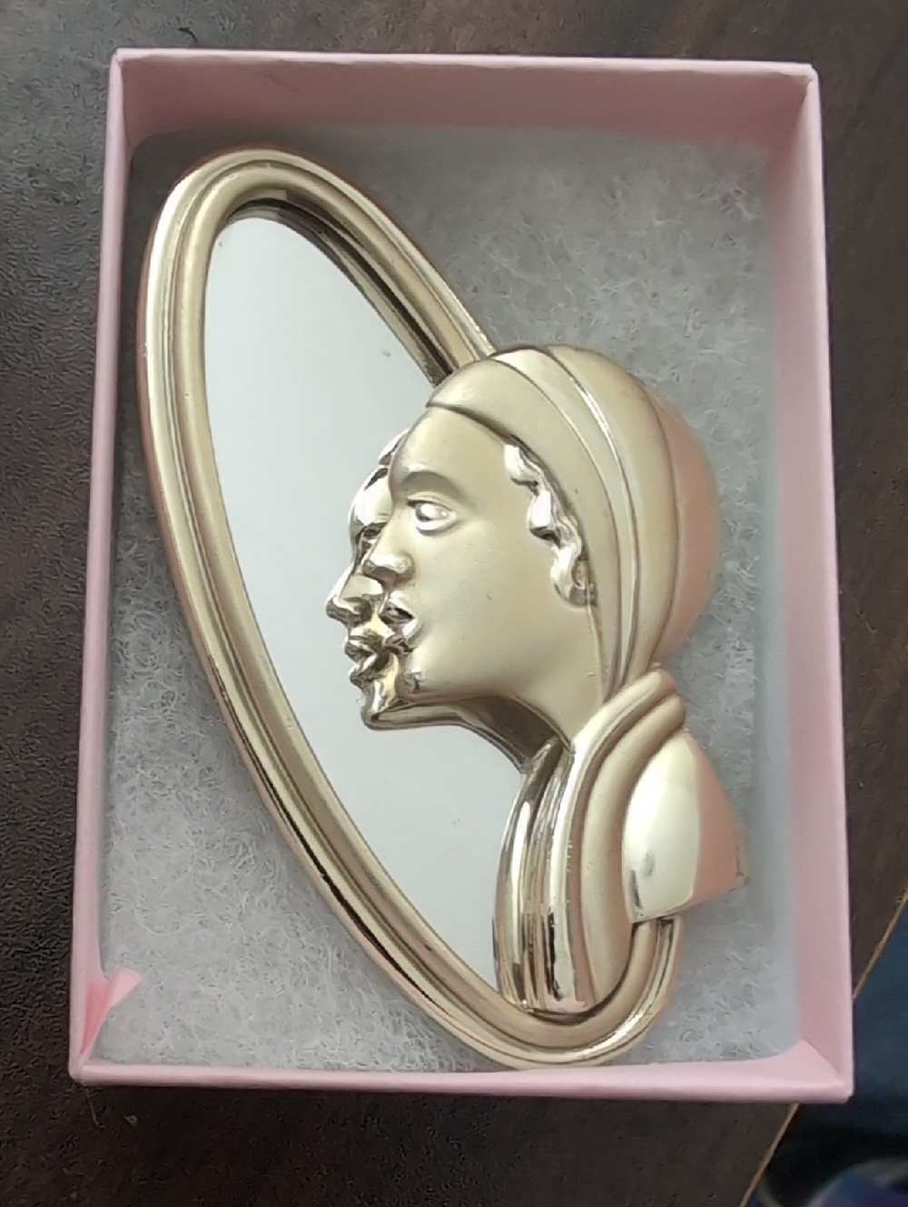 Gold-tone Sculptural Face Pin Brooch